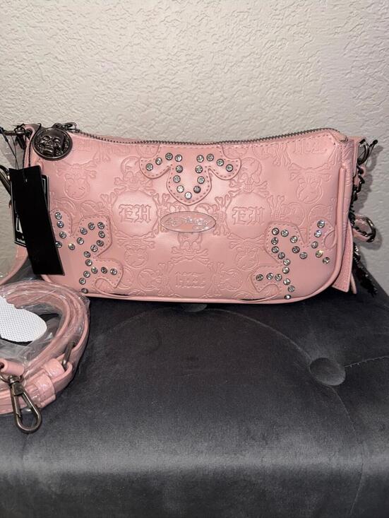Ed Hardy Handbags - Ed Hardy Pink Embossed Studded Crossbody Bag NWT